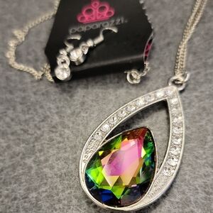 Paparazzi Silver Multicolor Teardrop Necklace